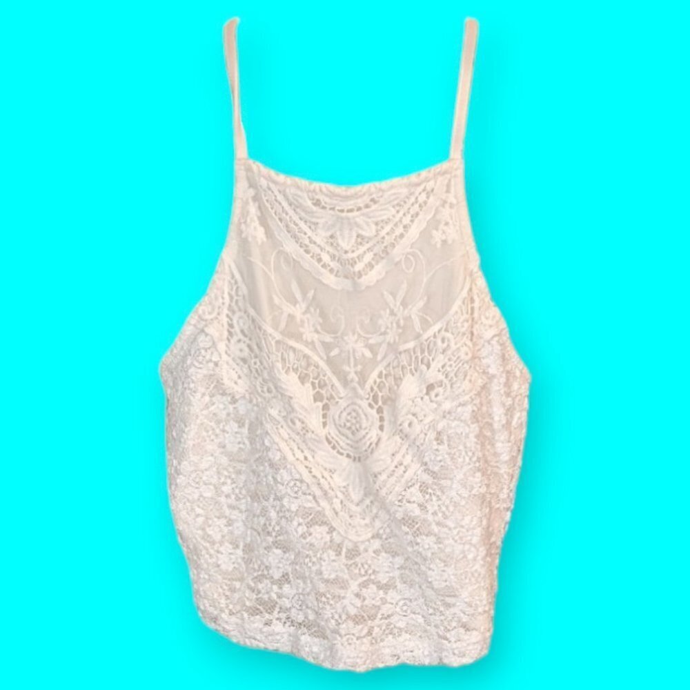 Abercrombie & Fitch 2000's Crochet Lace Crop Tank Top Size Extra Small